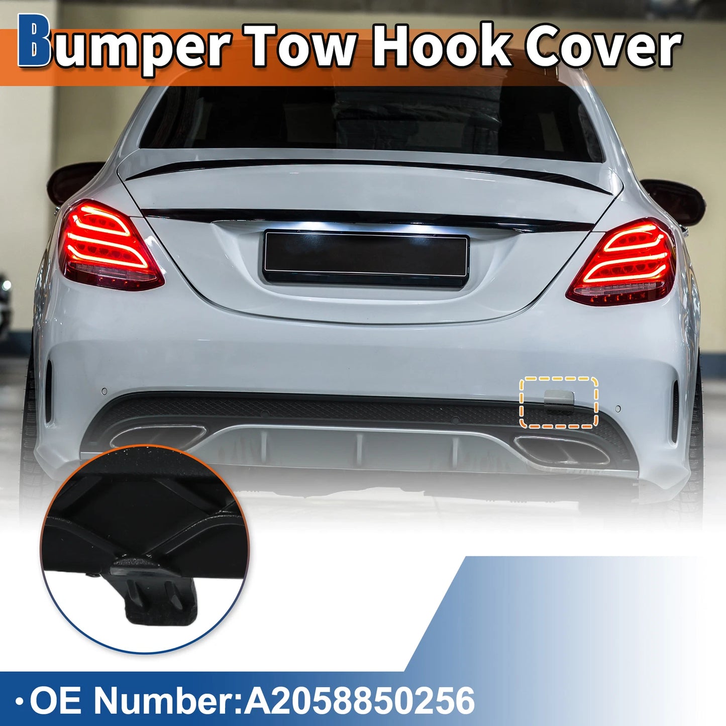 Rear Bumper Tow Hook Cover for Mercedes-Benz W205 (2015-2021) Dark Silver