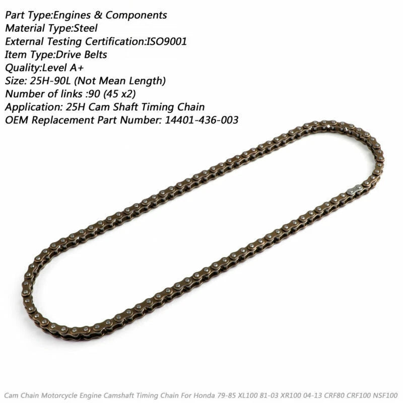 Timing Chain 25H-90L for Honda NSF100 CRF100F XL100S CRF80F XR100R (79-13)