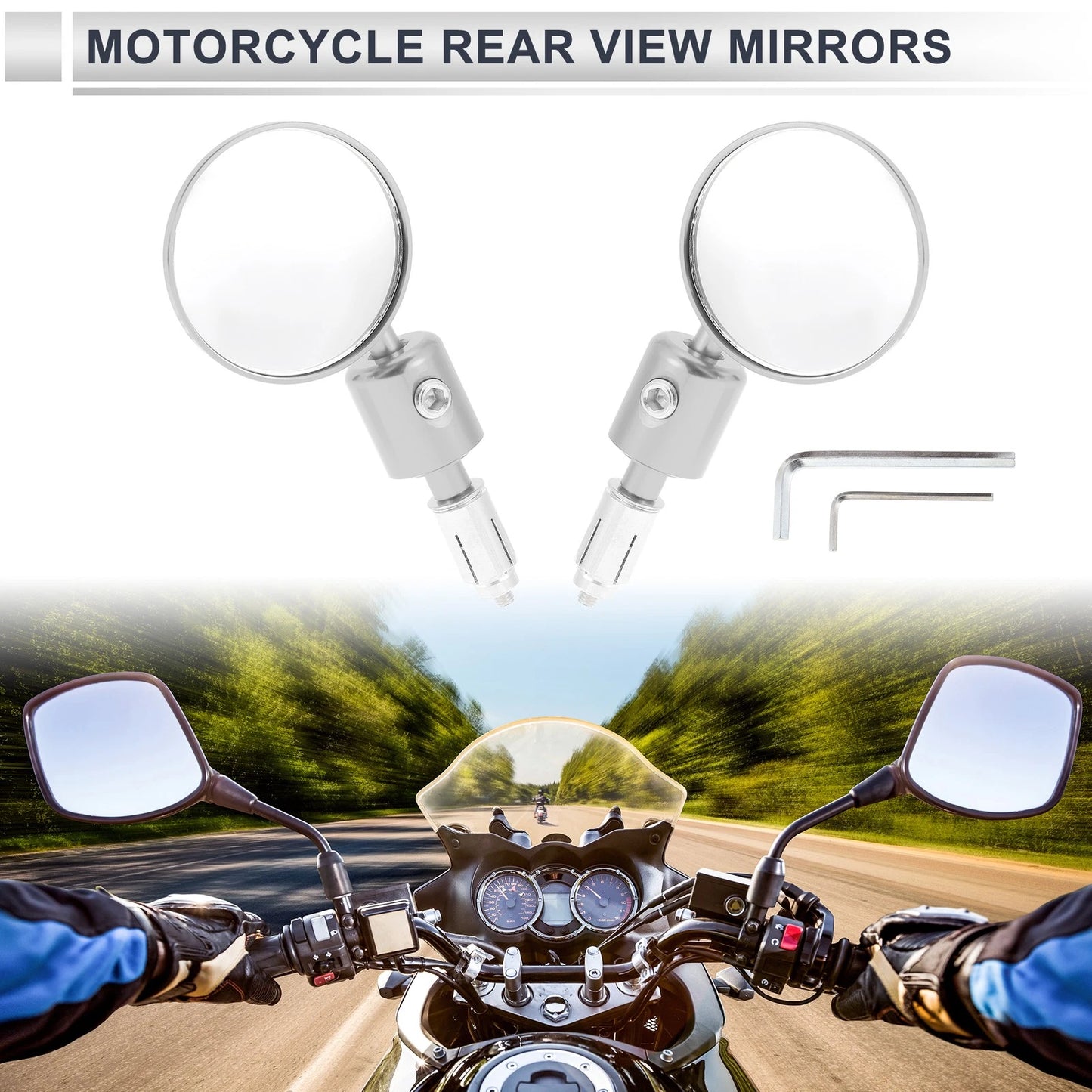 Rear View Mirrors / Round Shape / Silver Tone Aluminum Alloy for M6