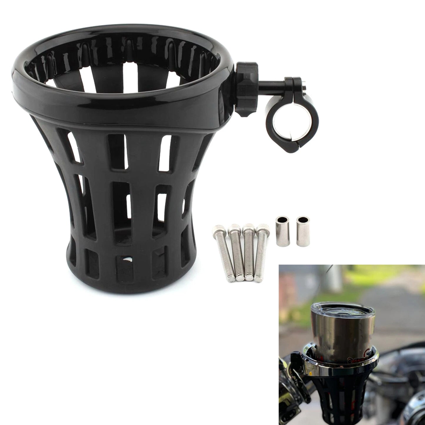 Handlebar Cup Holder Kit for 22mm-25mm Fixed Handlebars Black