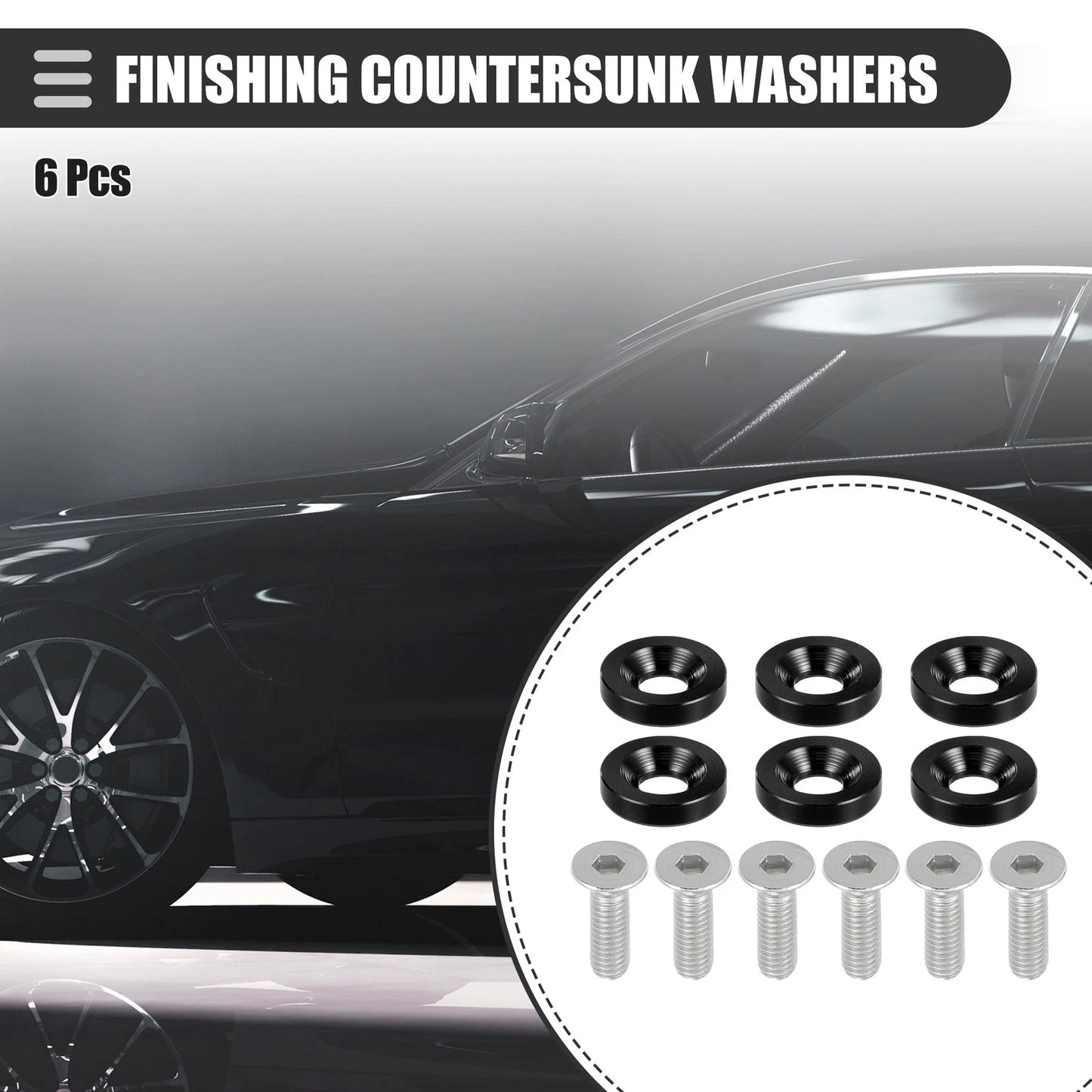 6pcs Finishing Countersunk Washers Black for Motorcycle