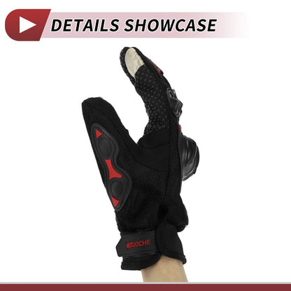 1 Pair Gloves Heat Dissipation Full Finger Black Red Polyester for Motorcycle
