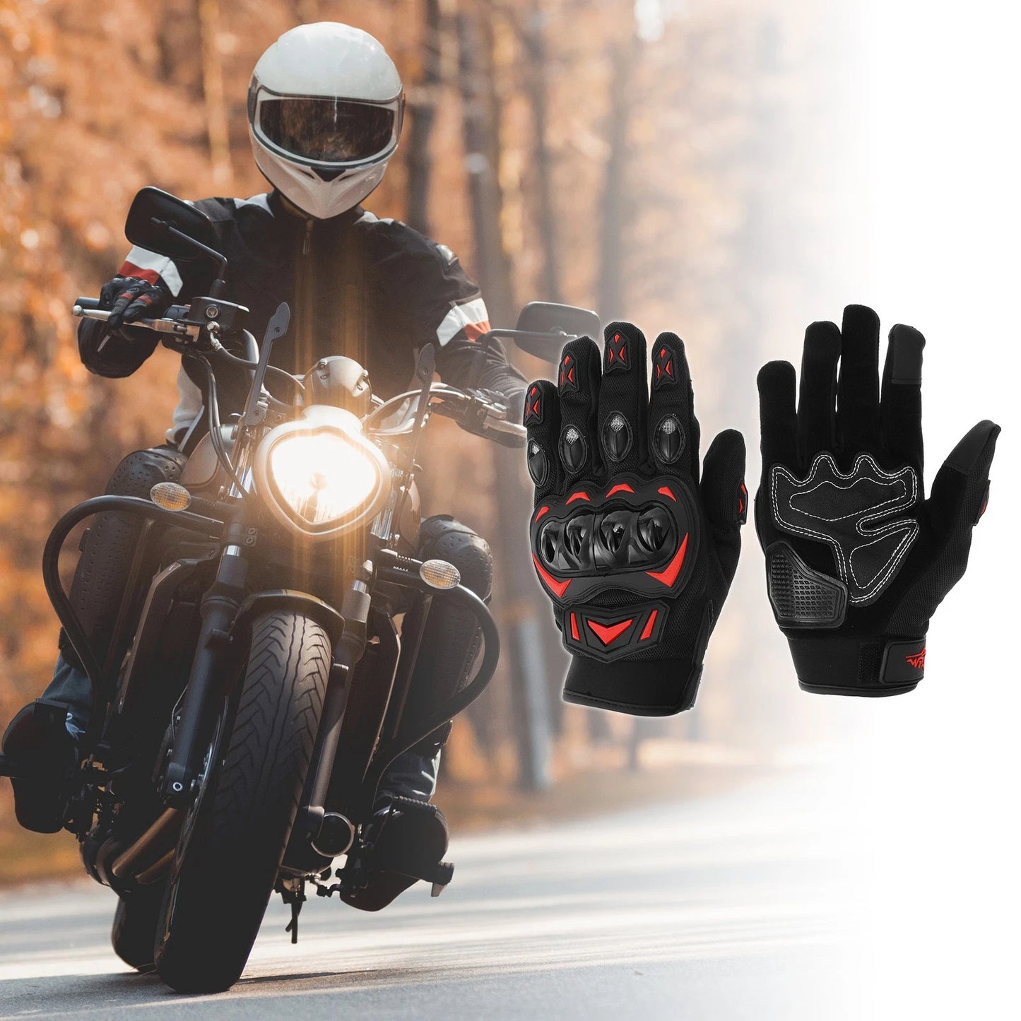 1 Pair Motorcycle Gloves Heat Dissipation Cycling Glove L Black Red Polar Fleece