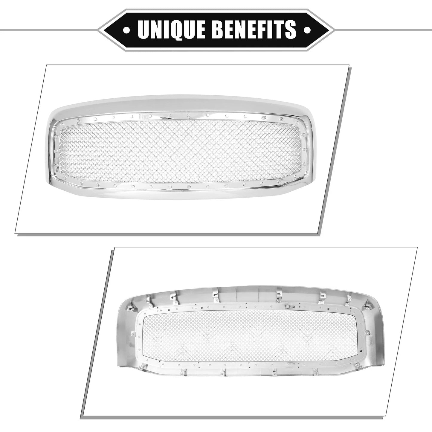 Front Grille Assembly with Rivet for Ram 3500 Dodge Chrome Silver Tone