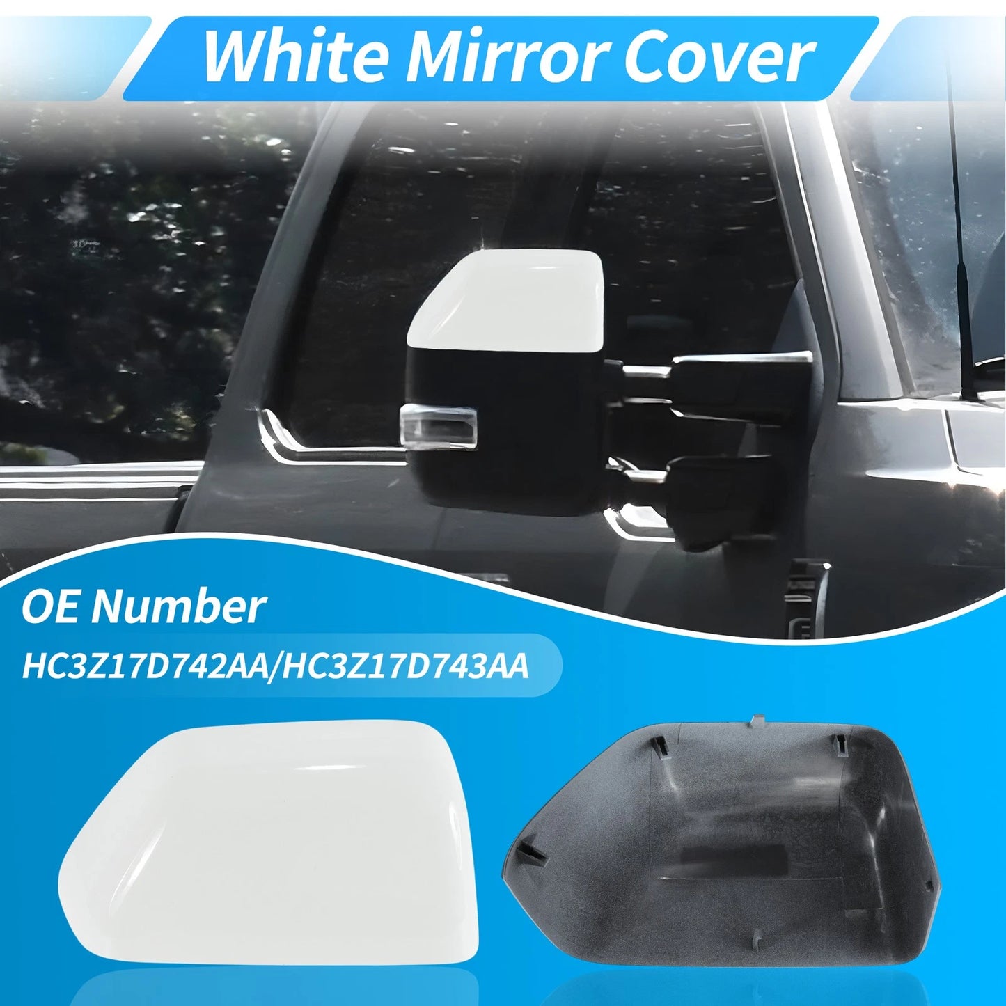White Top Half Door Mirror Cap Covers for Ford F250 F350 Super Duty (2017-24)