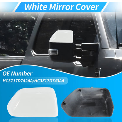 White Top Half Door Mirror Cap Covers for Ford F250 F350 Super Duty (2017-24)
