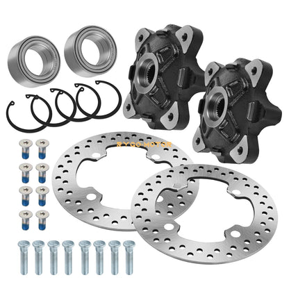 2 x Front Wheel Hub Disc Rotors Bearings for Polaris Ranger 900 800 500 Diesel