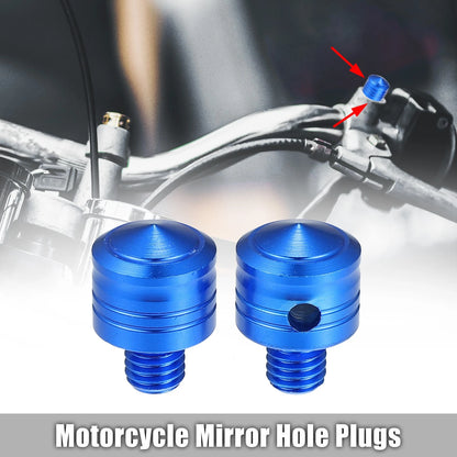 2 x M8x1.25 Motorcycle Mirror Hole Plugs Screws Aluminum Blue for Motorcycle