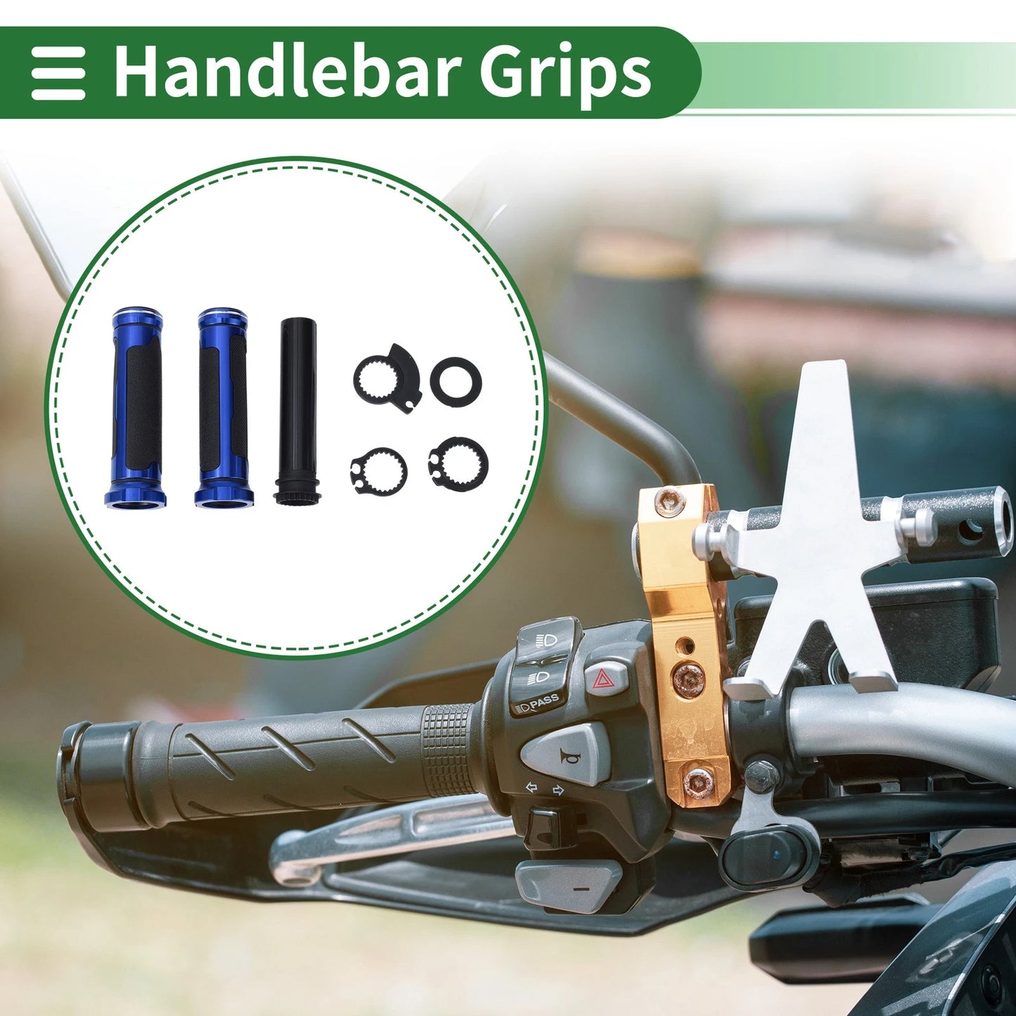 Handlebar Grip Cover Kit 7/8 22mm Black Blue Rhombus for Motorcycle