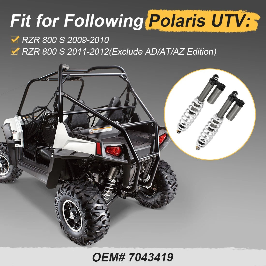 Air Shock Absorbers 2 x Rear Left/Right for Polaris RZR S 800 EFI (2009-2012)