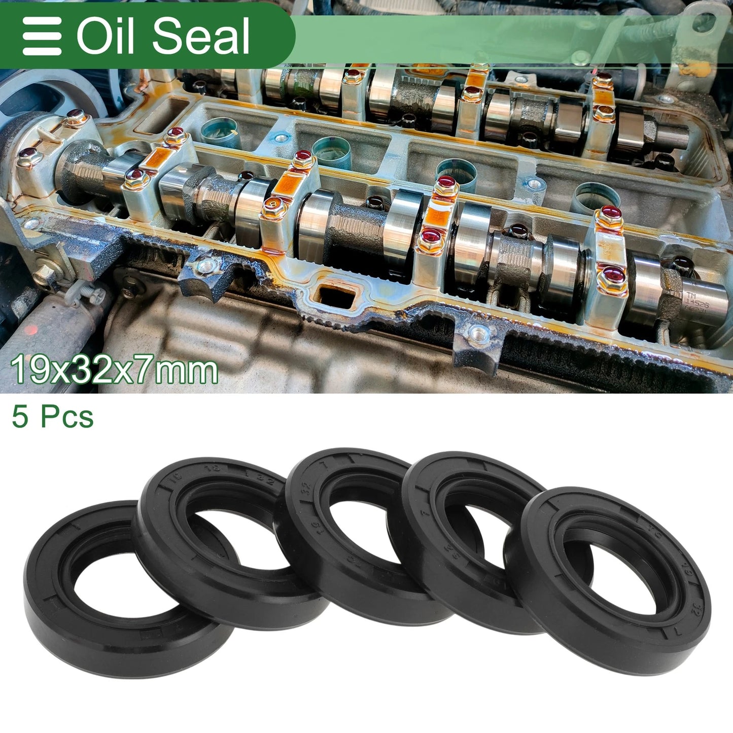 Oil Seal 19x32x7mm Black 5 Pcs for Rotary Shaft Seal NBR Rubber