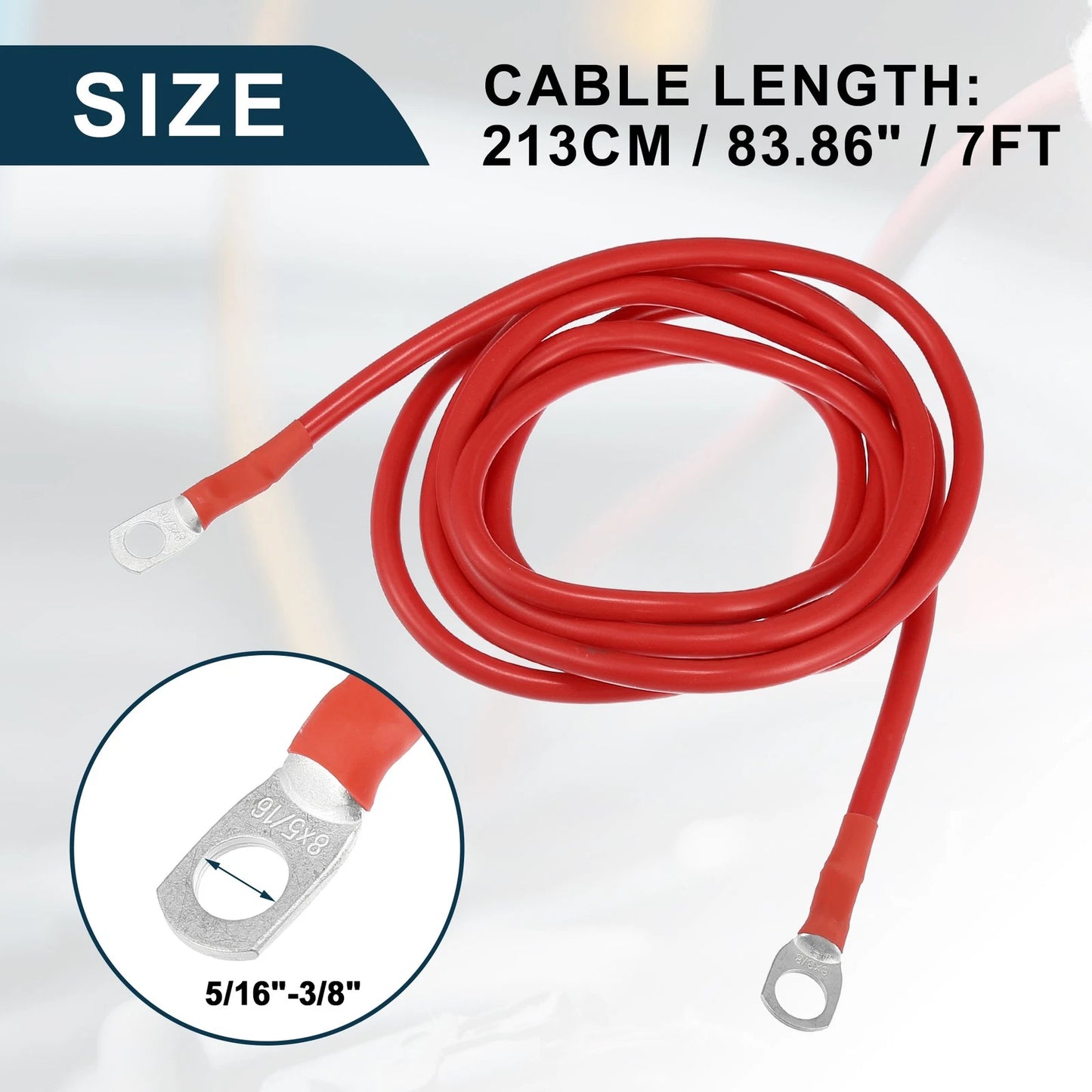 Cable for Car Marine Battery Inverter 5/16-3/8 7ft Red Copper