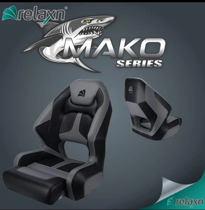 Relaxn Mako Series Premium Bucket Boat Seat Black Carbon Grey Thigh Support