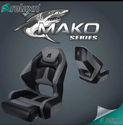 Relaxn Mako Series Premium Bucket Boat Seat Black Carbon Grey Thigh Support