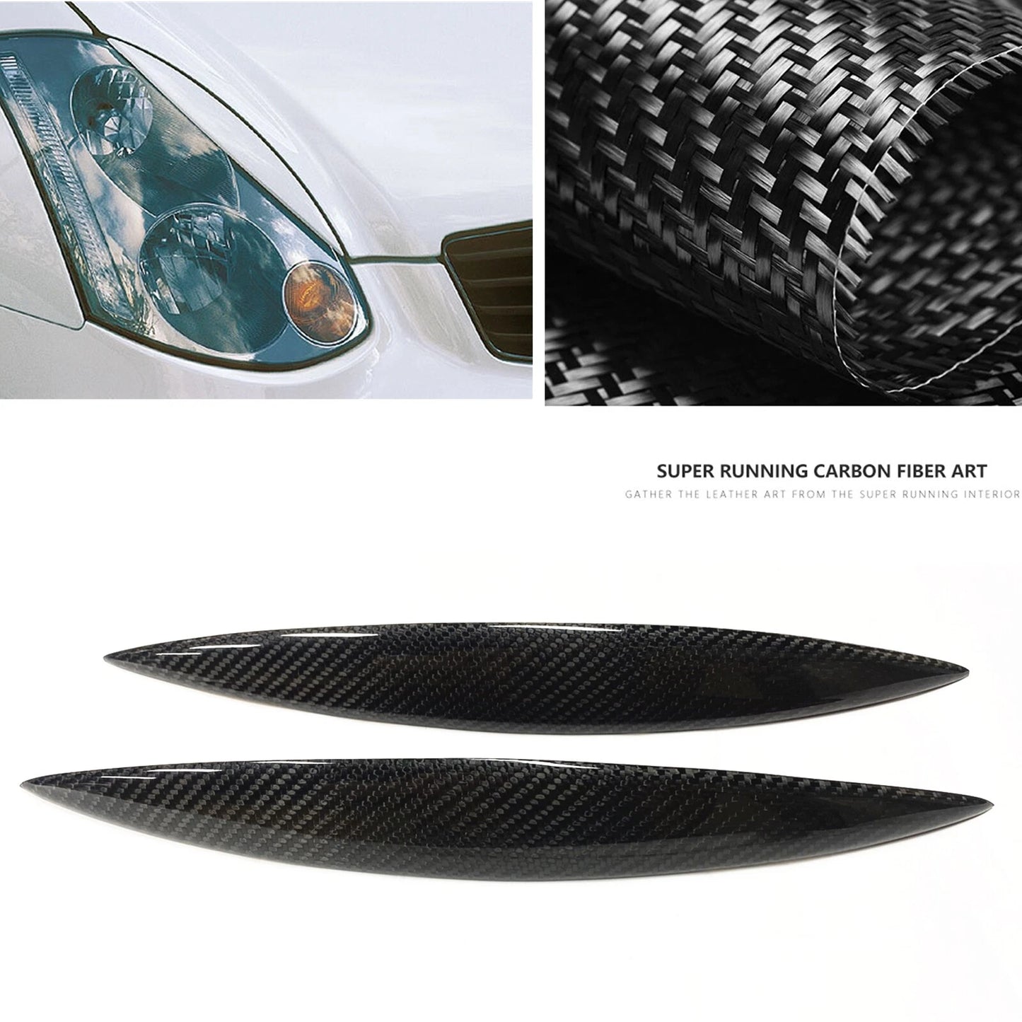 2 x Carbon Fiber Headlight Eyelid Trim for Infiniti G35 V35 (2002-2006)