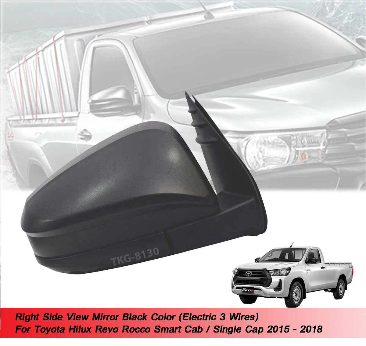 RH Side View Mirror Black 3 Wires for Toyota Hilux Revo (2015-2020)