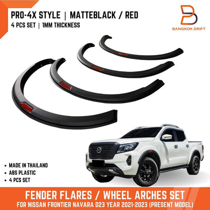 3" Matte Black Red Fender Flares for Nissan Navara D23 (2021-2023)