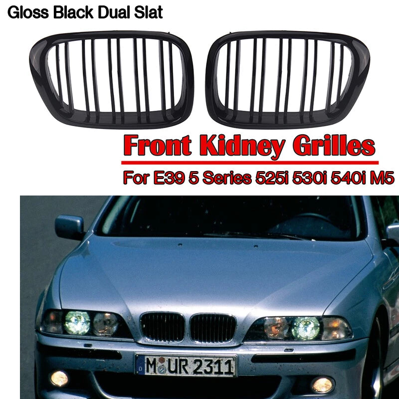 Front Hood Kidney Grille for 97-03 BMW E39 M5 525i 528i 530i 540i Gloss Black