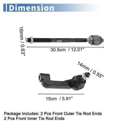6 x Front Inner Outer Tie Rod Ends for Jeep Dodge (2000-2006)