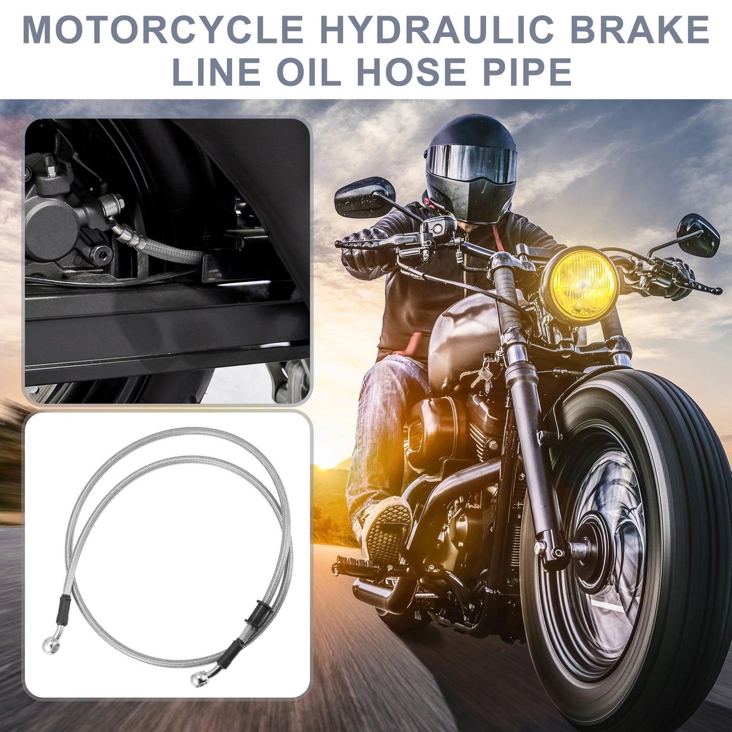 Brake Line 47.24" 10mm ID Motorcycle Hydraulic Hose Cable Silver Tone for Bike