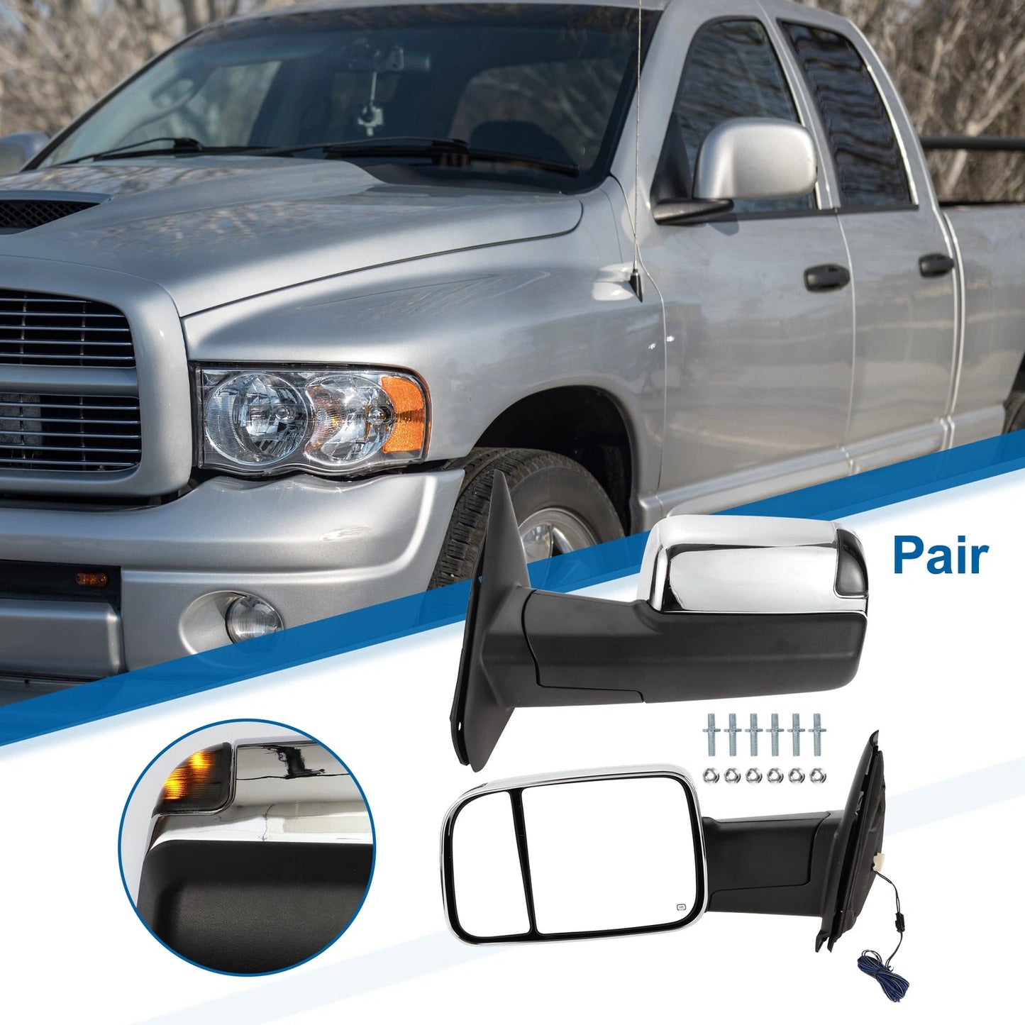 Tow Mirrors for Dodge Ram 1500 with Turn Signal Light Silver Tone 1 pair