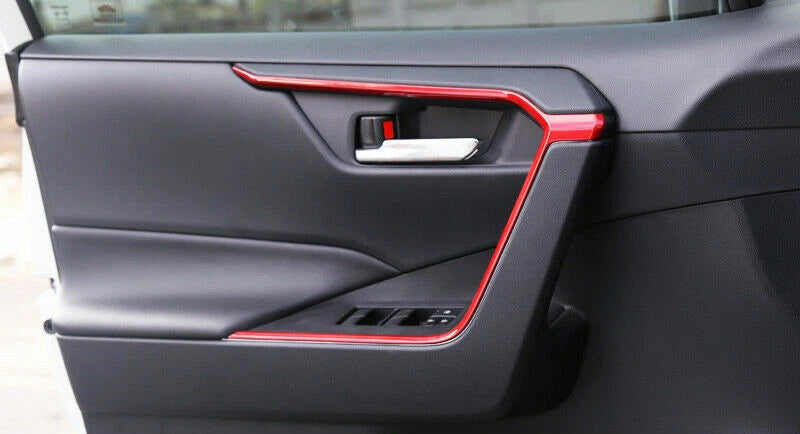 4 x ABS Red Door Upper Armrest Stripe Cover Trim for Toyota RAV4 (2019–2023)