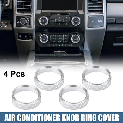 4 x Air Conditioner Knob Ring Covers for Ford F150 XLT (2015-2019) Silver Tone