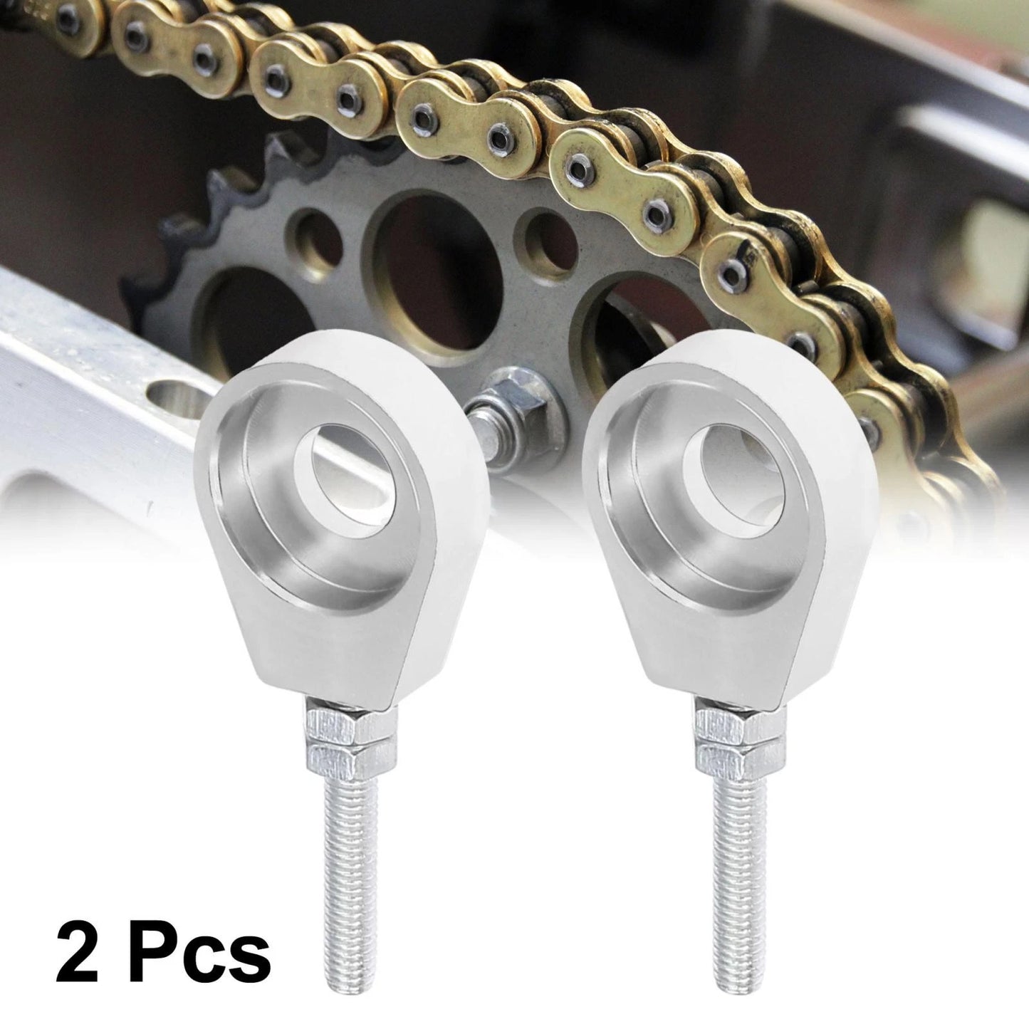 2 x 12mm Dia Hole Metal Universal Motorcycle Chain Axle Adjuster Tensioner for Motorcycle