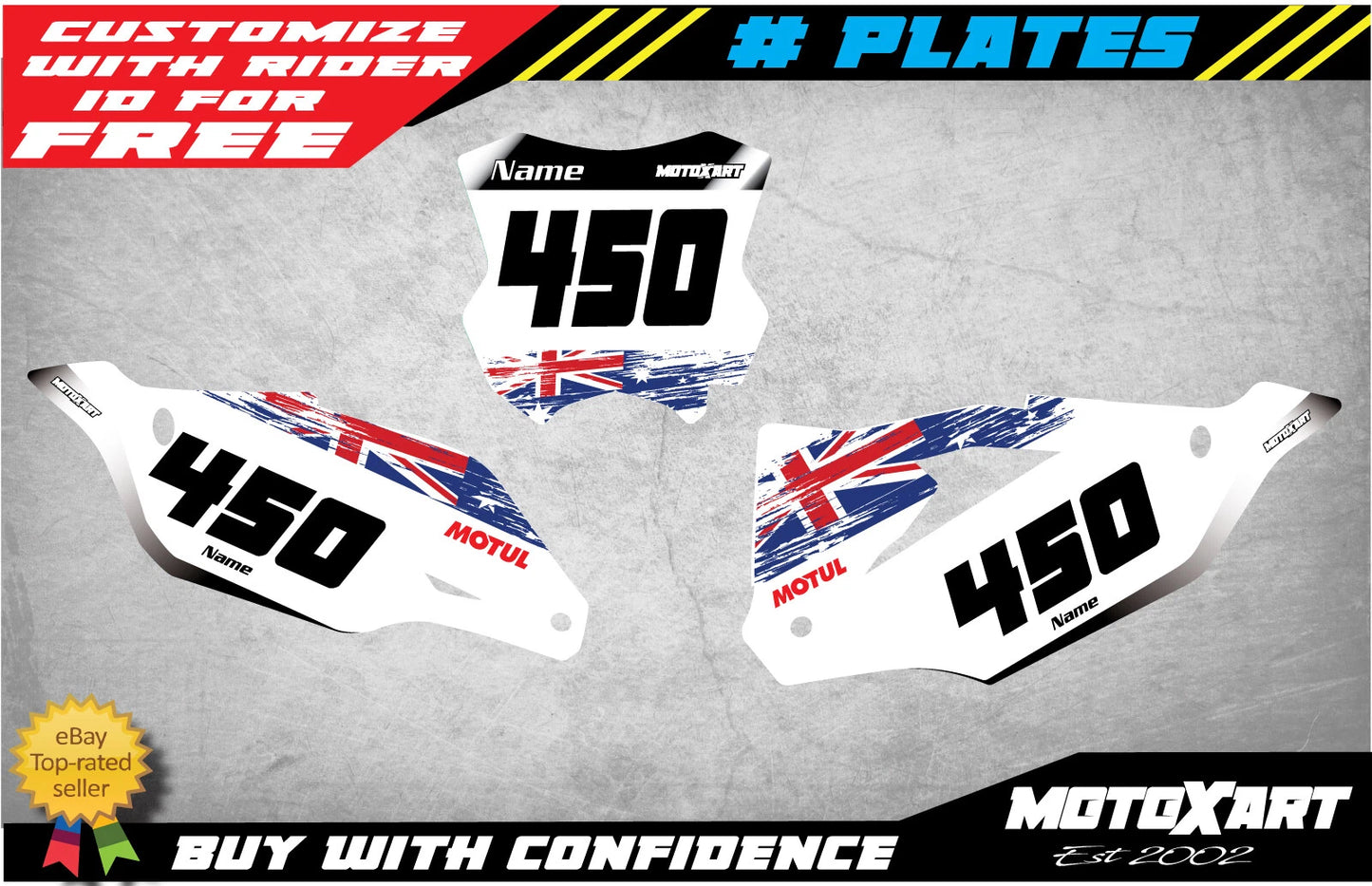 Kawasaki KXF 450 Custom Number Plate Decals Stickers (2019)