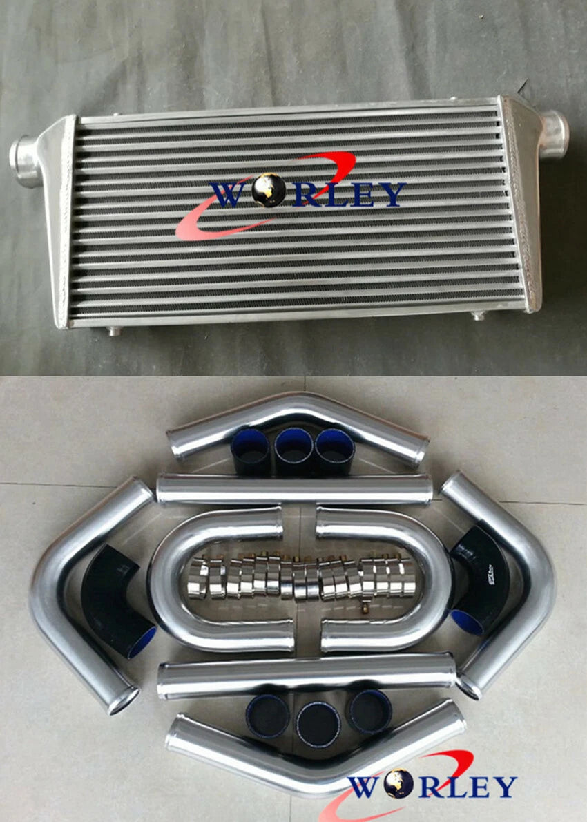 Universal Intercooler 300x600x70mm + 3" Aluminum Piping + Blue Hose Kit