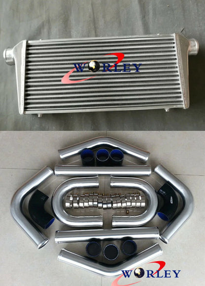 Universal Intercooler 300x600x70mm + 3" Aluminum Piping + Blue Hose Kit