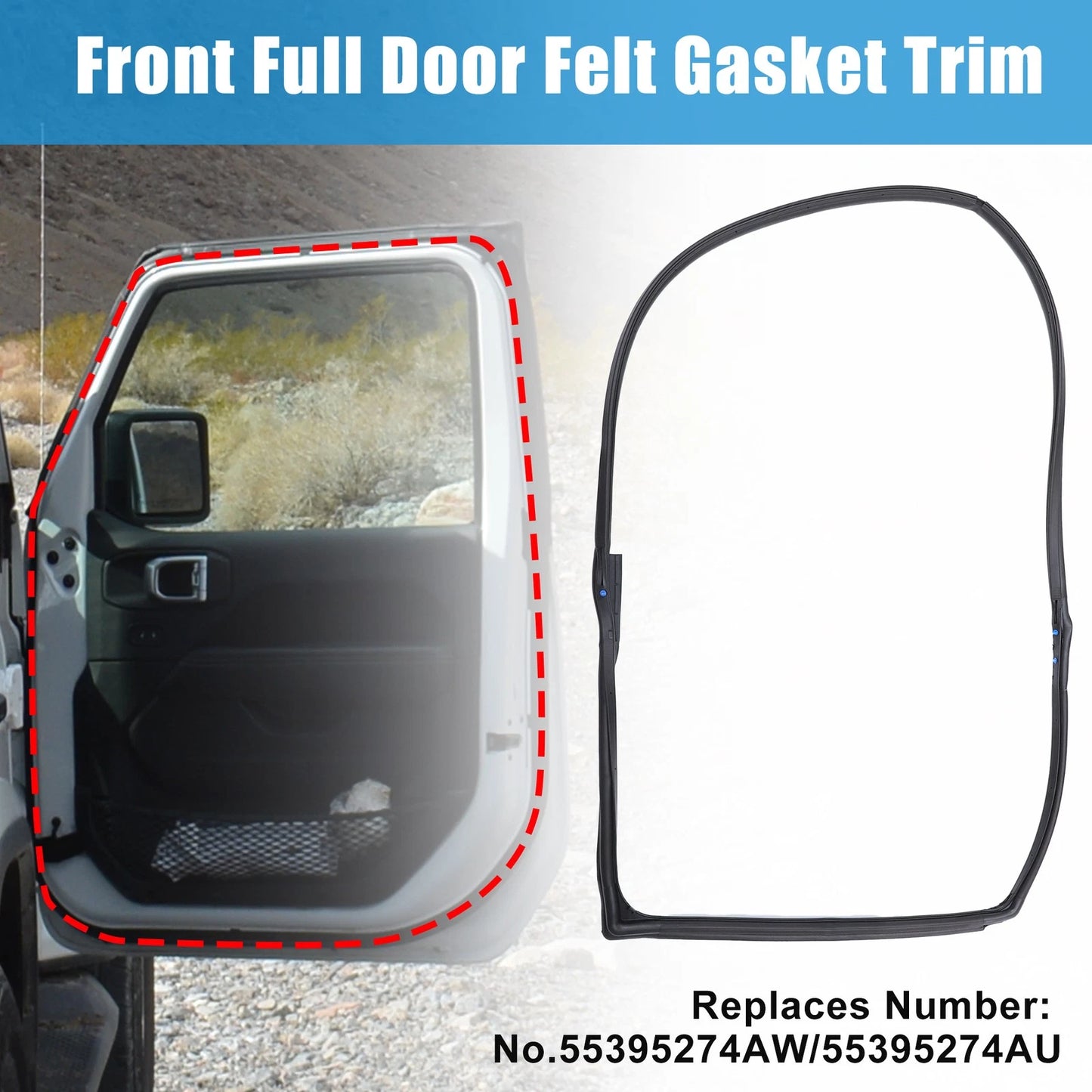 Front Door Felt Gasket Trim Seal for Jeep Wrangler (2007-2018)