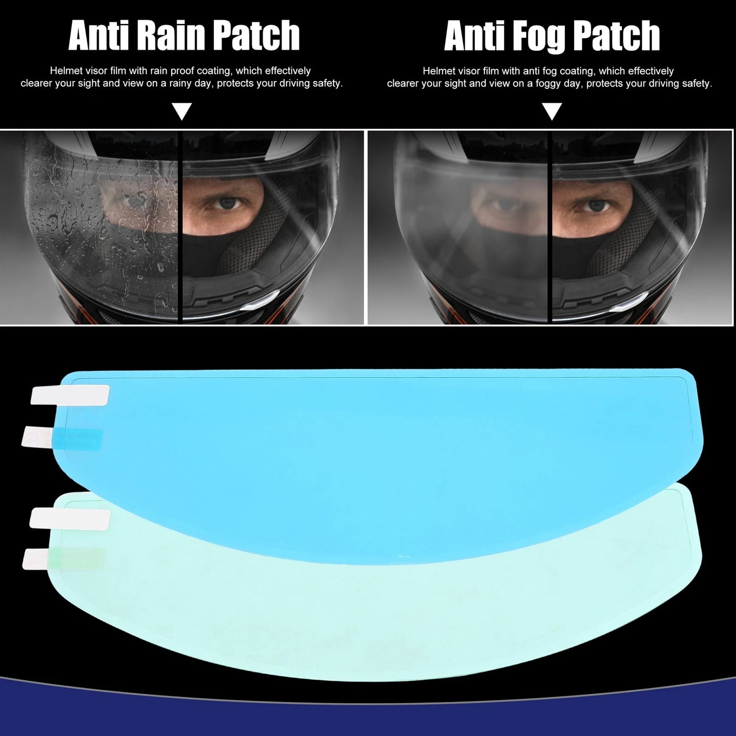Rain Proof Anti Fog Film / 9.65 x 3.46 / 2 x Sticker for Motorcycle Helmet