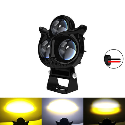 Motorcycle LED Headlight Spotlights Owl Design White Yellow High Low Beam Lamp