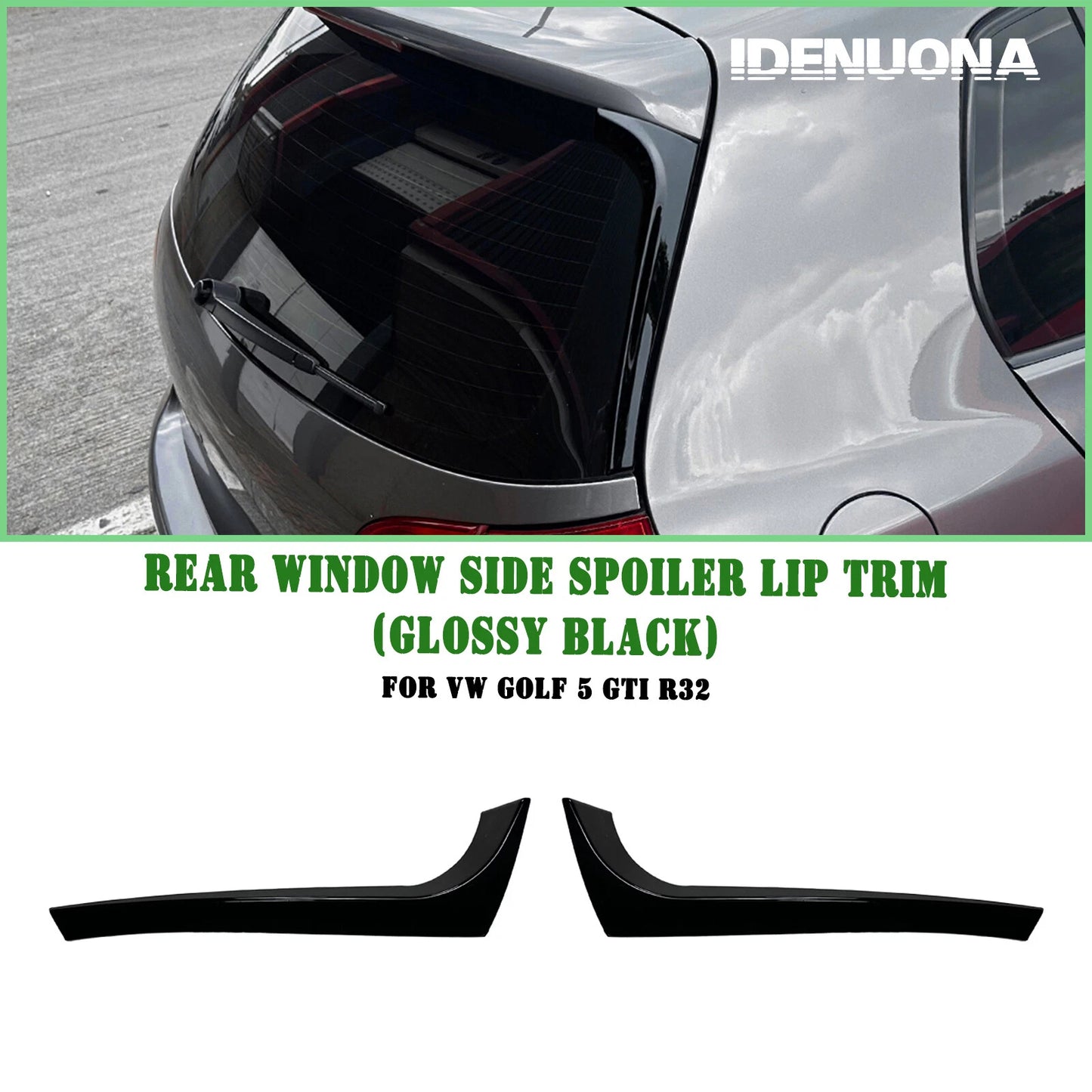 2 x Gloss Black Rear Window Spoiler Trim for VW Golf 5 GTI R32 (2003-2009)
