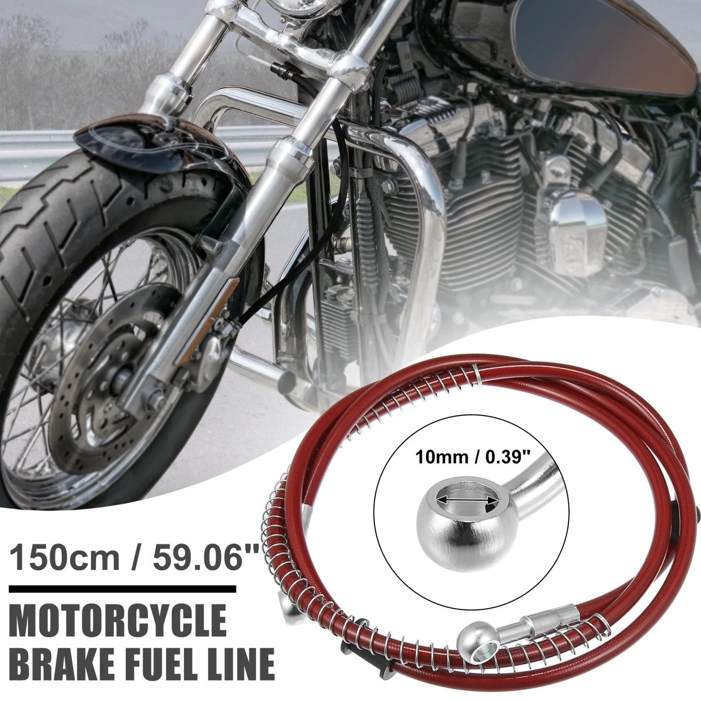 Hose Fittings 150cm 59.06" 10mm Braided Brake Clutch Oil Red for Motorcycle