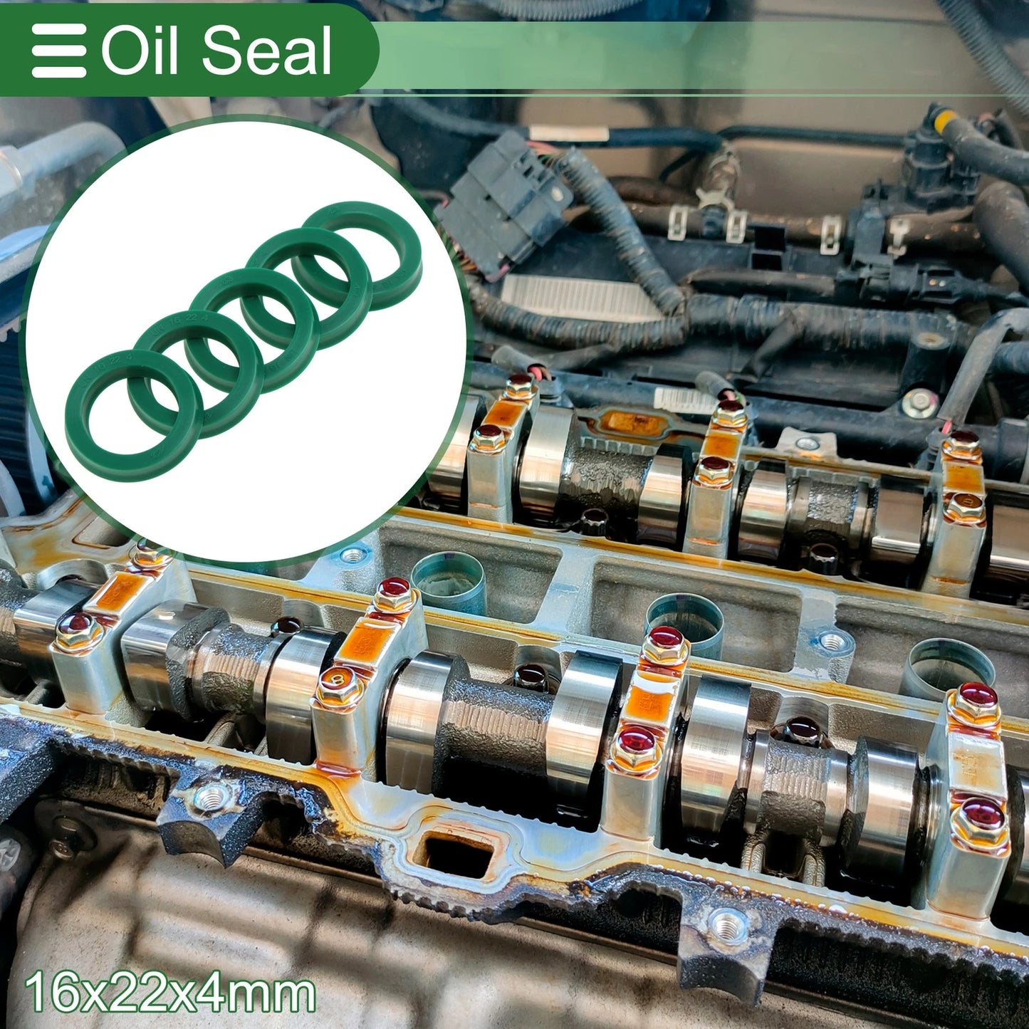 Oil Seal 5 x Rotary Shaft Seal TPU 16x22x4mm Green for Make Model