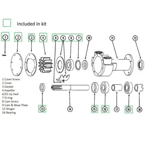 Jabsco Rebuild Kit for Perkins Marine Diesel Sea Water Pump (35615)