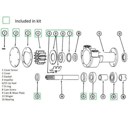 Jabsco Rebuild Kit for Perkins Marine Diesel Sea Water Pump (35615)