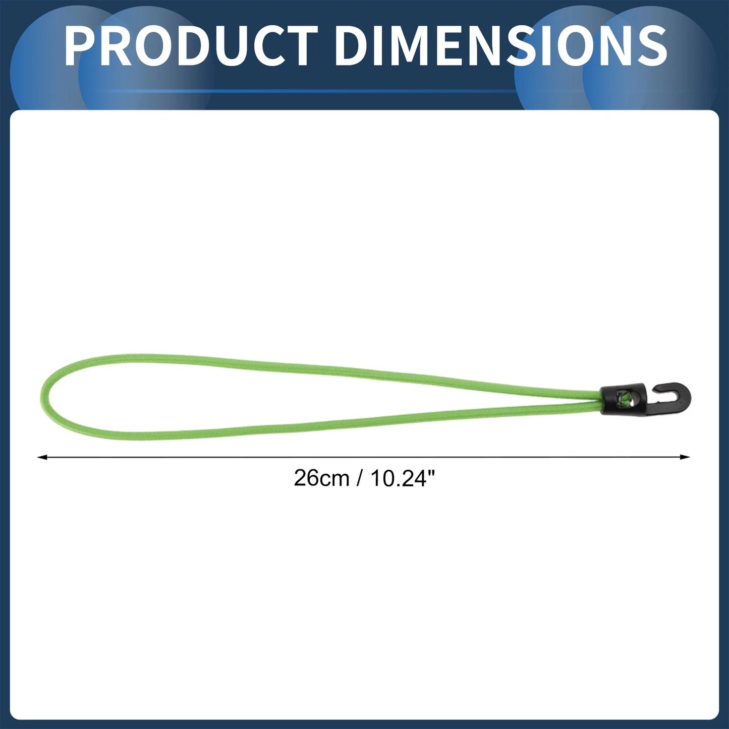26cm Adjustable Bungee Cords with Metal Buckle - Green - 20 Pcs