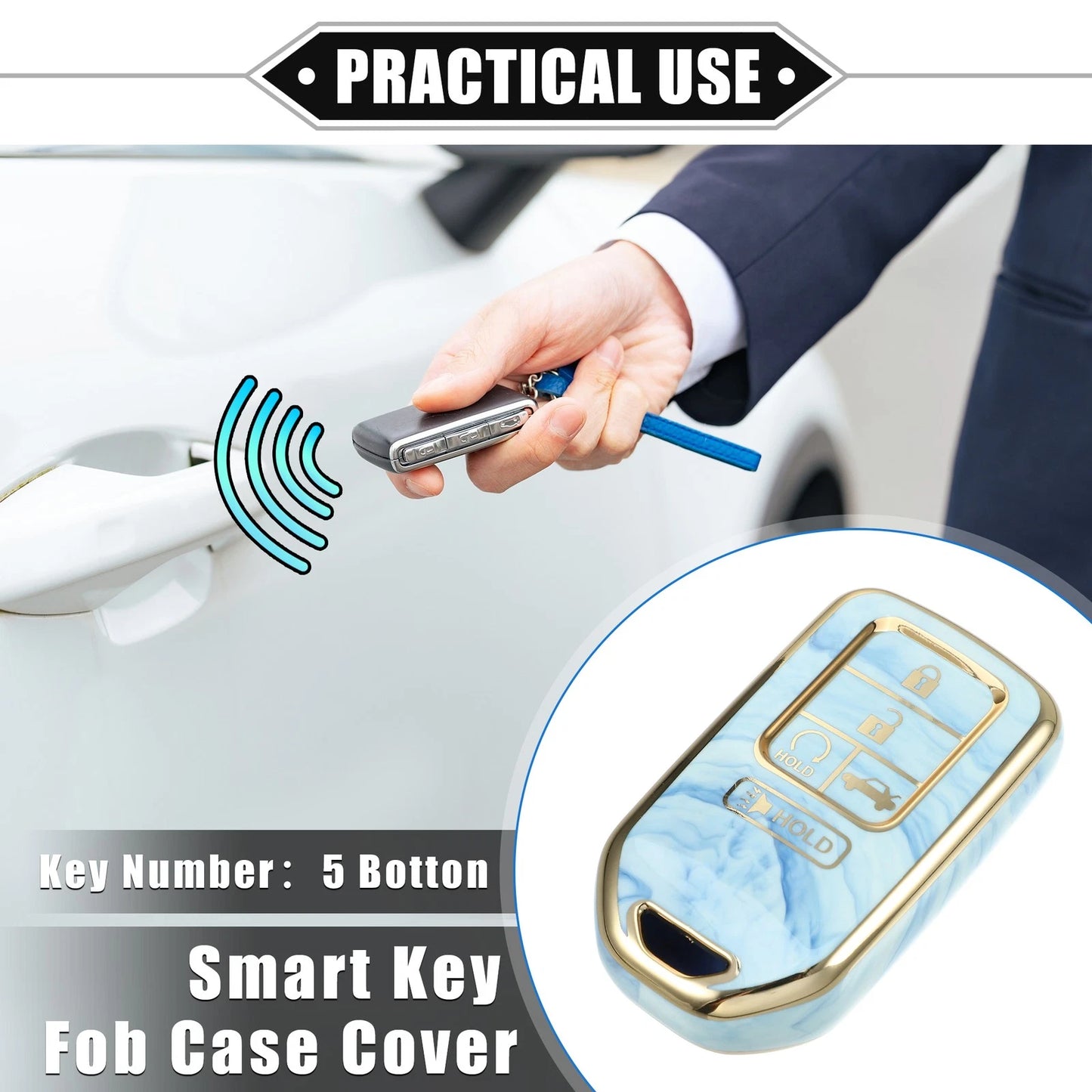 5 x Key Fob Covers for Honda Accord CRV - Porcelain Pattern Soft TPU Blue