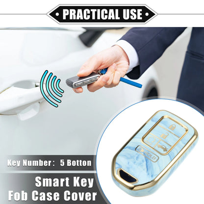 5 x Key Fob Covers for Honda Accord CRV - Porcelain Pattern Soft TPU Blue