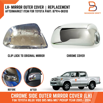 LH Chrome Outer Mirror Cover for Toyota Hilux Ute Vigo (2005-2014)