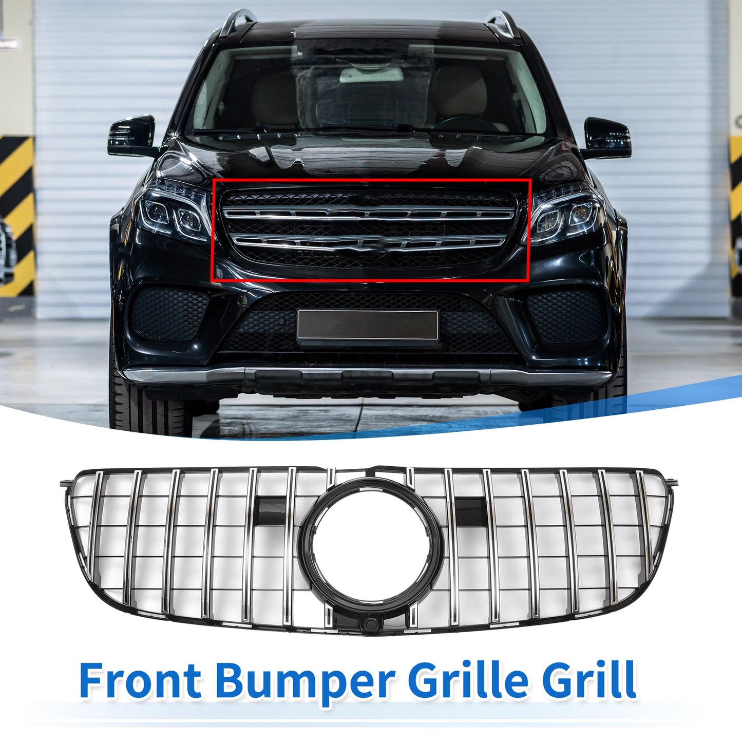 Front Upper Bumper Grille for Mercedes-Benz GLS500 2017 Chrome Silver Tone