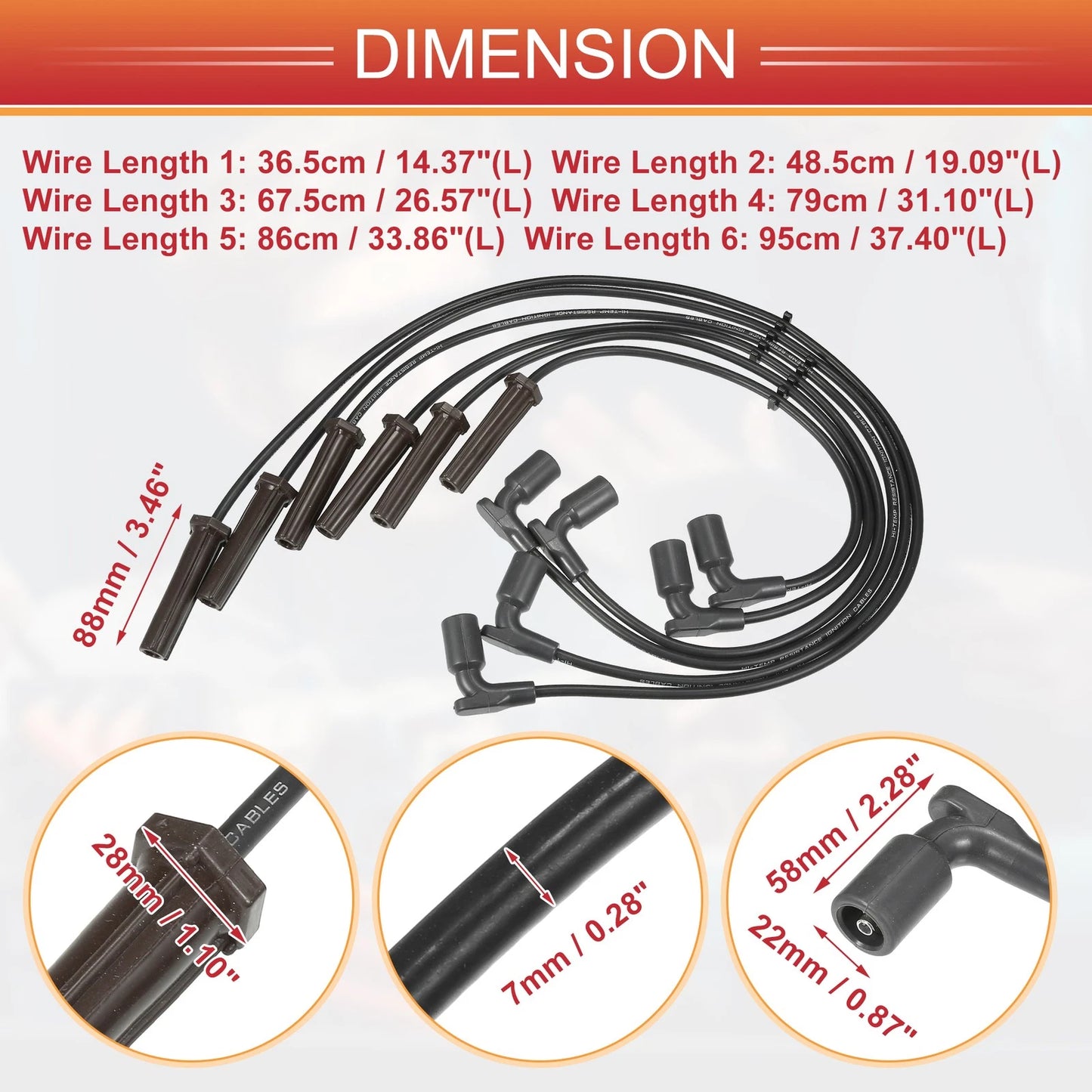 6 Pcs Spark Plug Wire Ignition Coil Cable for Buick Lucerne 3.9L (2006–2011)