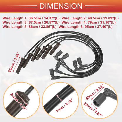 6 Pcs Spark Plug Wire Ignition Coil Cable for Buick Lucerne 3.9L (2006–2011)