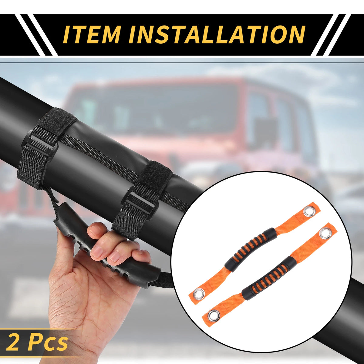 Roll Bar Grab Handles for Jeep Wrangler Roof Rope Handle Orange