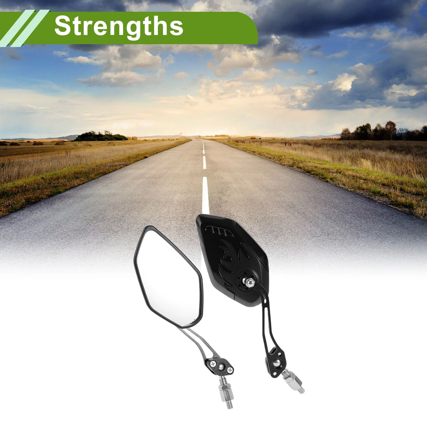 M8/M10 Rear View Mirror Polygonal Shape Black Aluminum Alloy for Motorcycle
