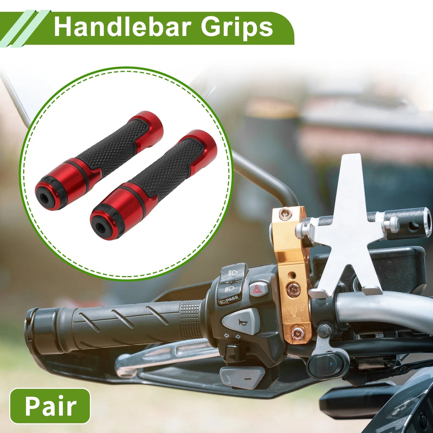 7/8" 22mm Hand Grips Cover Aluminum Alloy Red Rhombus for Motorcycle
