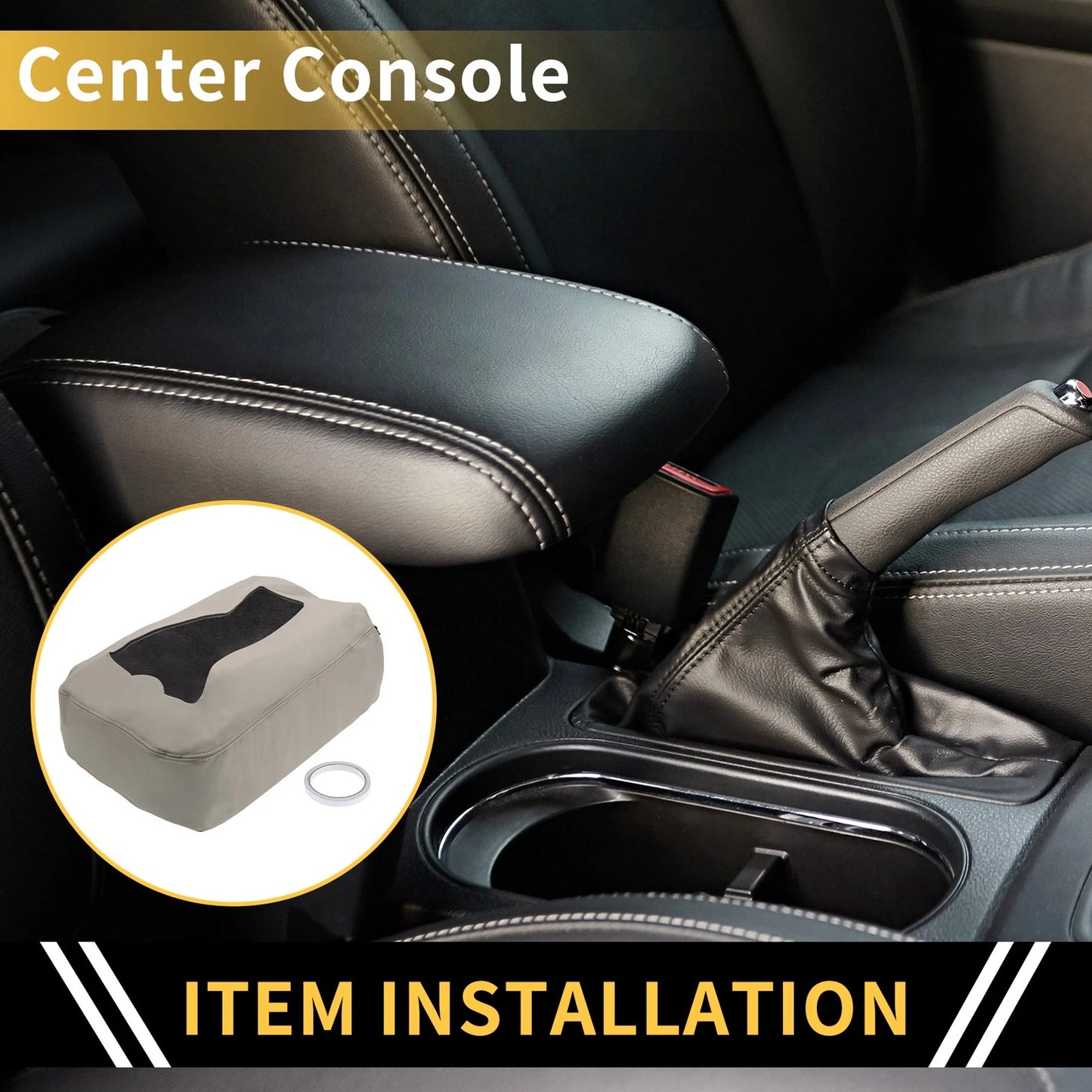 Center Console Cover for Chevrolet Silverado Microfiber Leather with Zipper Grey